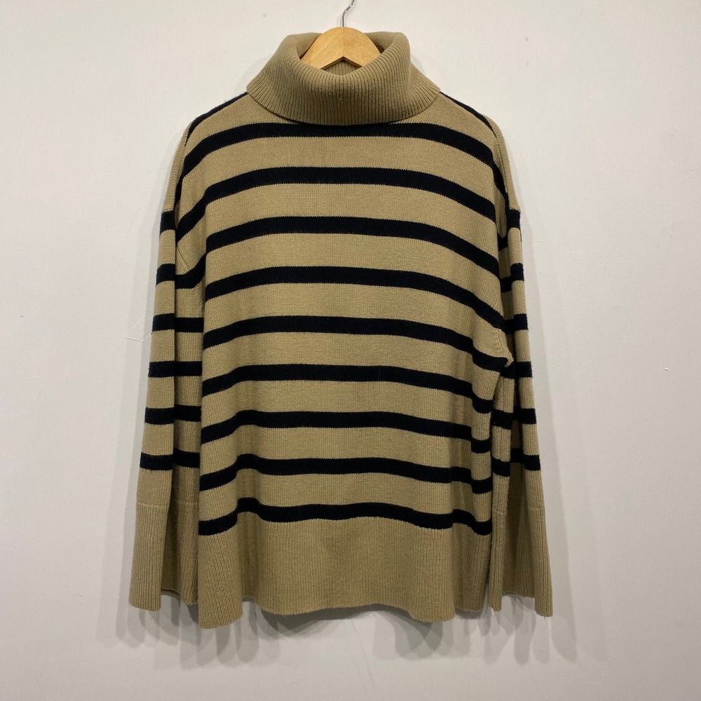 WeWoreWhat Tan Black Striped Turtleneck Oversized Sweater XS/S